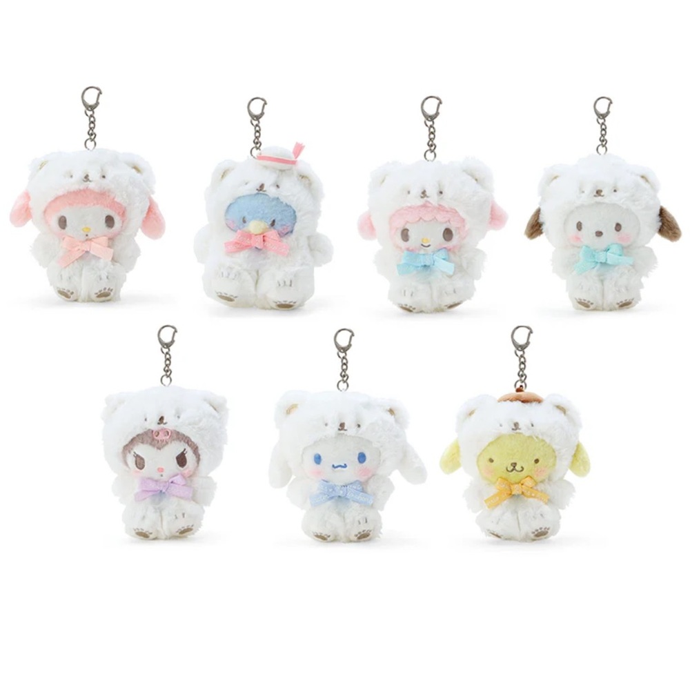 ✅Sanrio Kuromi Fluffy White Bear Clip On Mascot Keychain - Picture 2 of 3